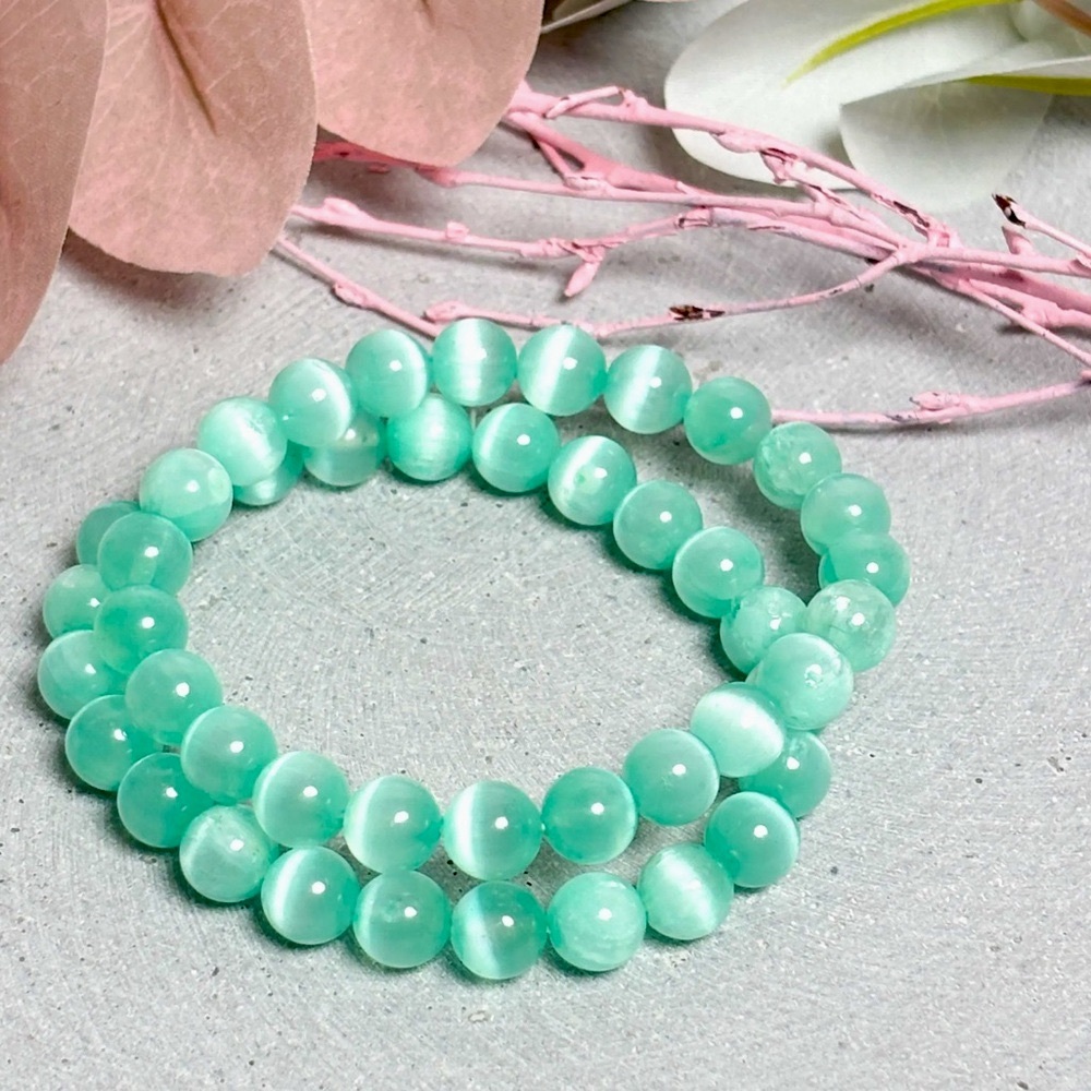 🆕New Healing Teal Cats Eye Crystal Gemstone Bracelet 8mm